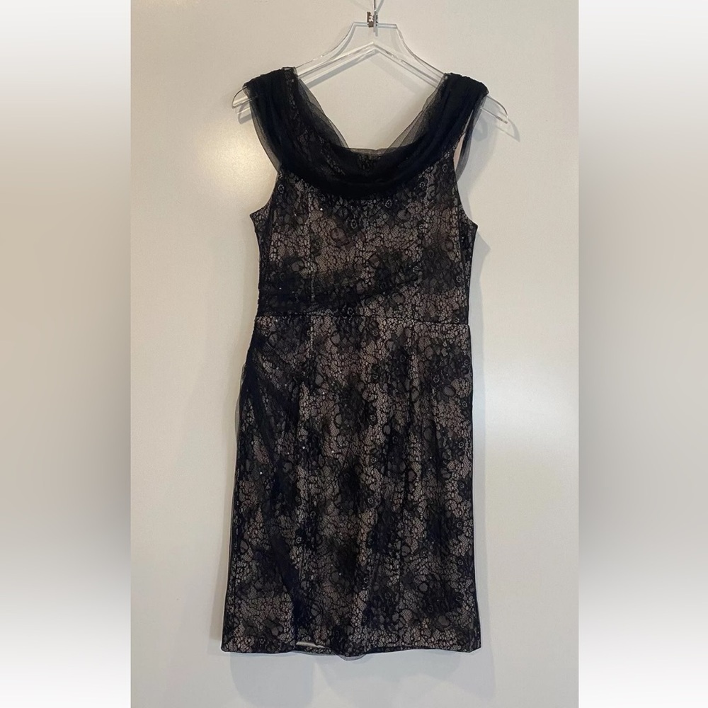 One‎ By Eight Black Tulle Lace Sequin Formal Cocktail Dress Womens 10 (367)